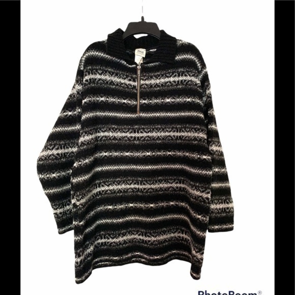 Vintage Y2K Boz The Accent on Life Canada Wool Chunky Sweater Black Grey White